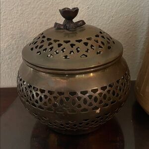 Decorative Brass Lidded Jar Vintage 6” Brass Incense Potpourri Holder Burner